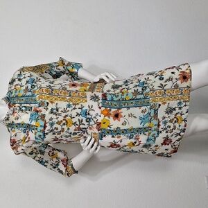 Shana Multicolor Boho Preppy Silk 3/4 Sleeve Floral Imaginarium Dress Size M